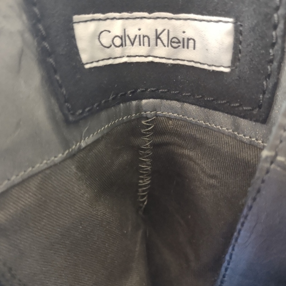 Calvin Klein Black Suede Side Zip Harness Mid Calf Boots Men's 8M EUC - Picture 7 of 8
